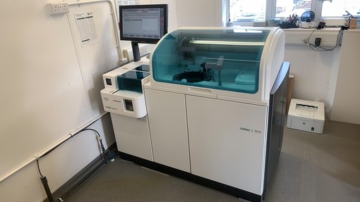 A biochemistry analyser in the Pathology lab.