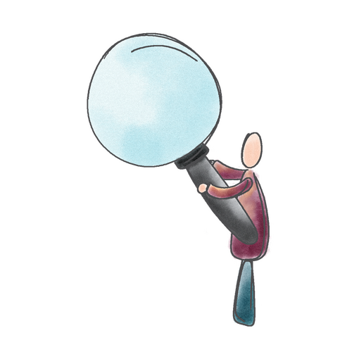 An illustration of a person holding a big magnifying glass