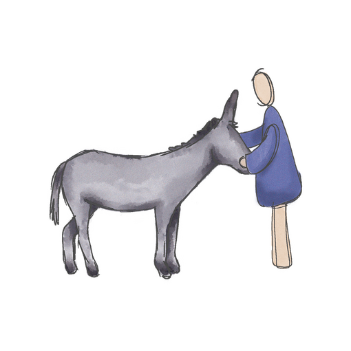 An image of an illustration of a person with donkey.